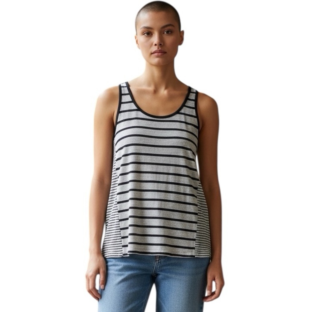 VINCE 100% linen black & white striped longer style tank top size Medium